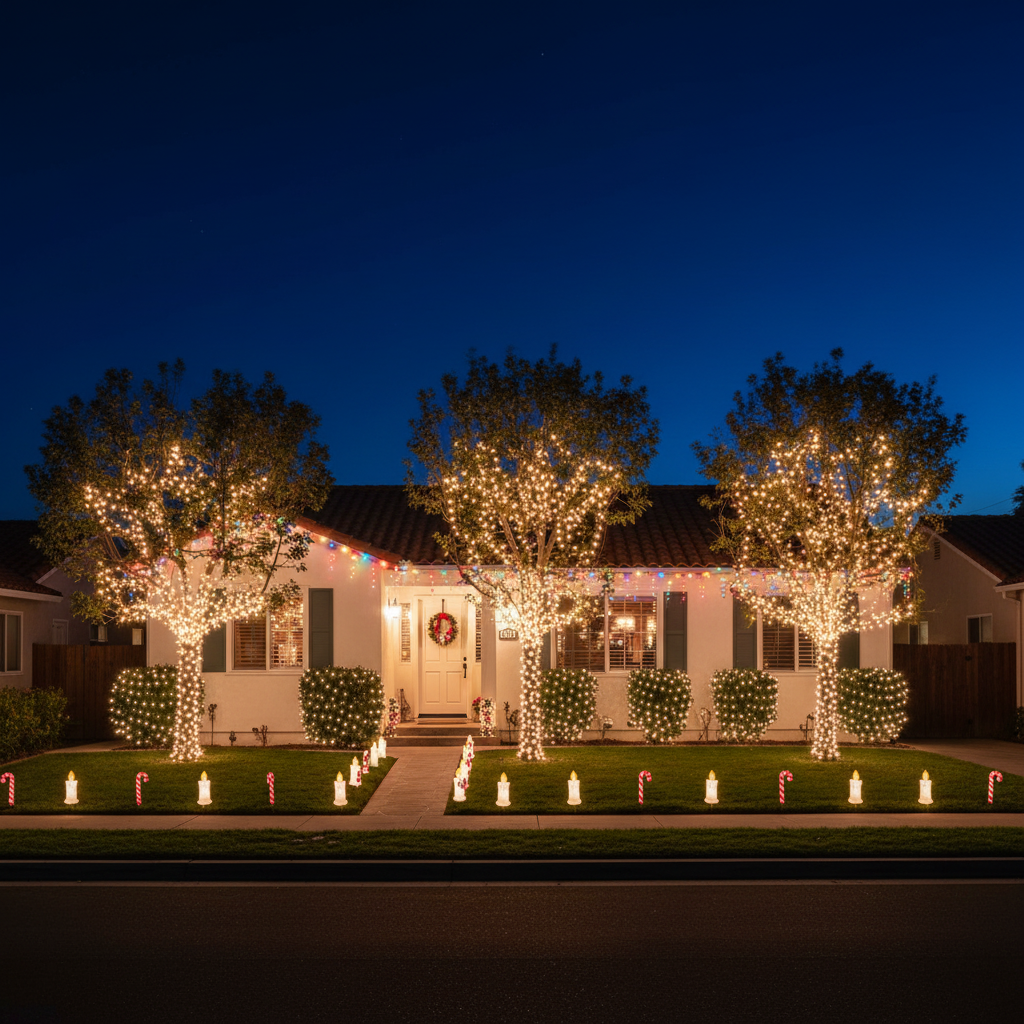 Coastal California Home, San Clemente with Christmas lights