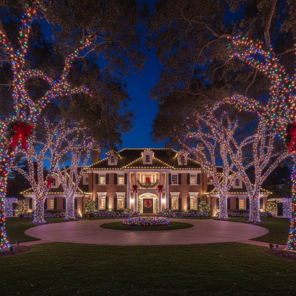 Traditional Estate, The Bluffs, Newport Beach with Christmas lights