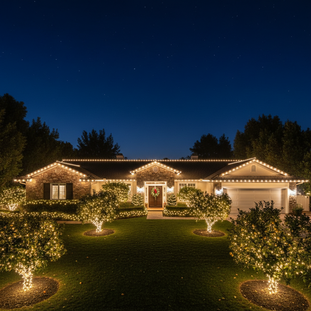 Ranch Estate, Villa Park with Christmas lights