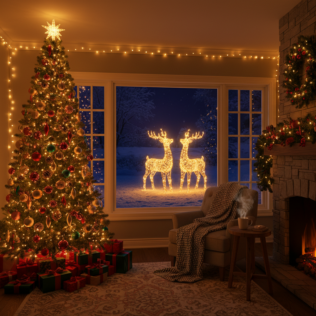 Beautiful home with Christmas lights at night